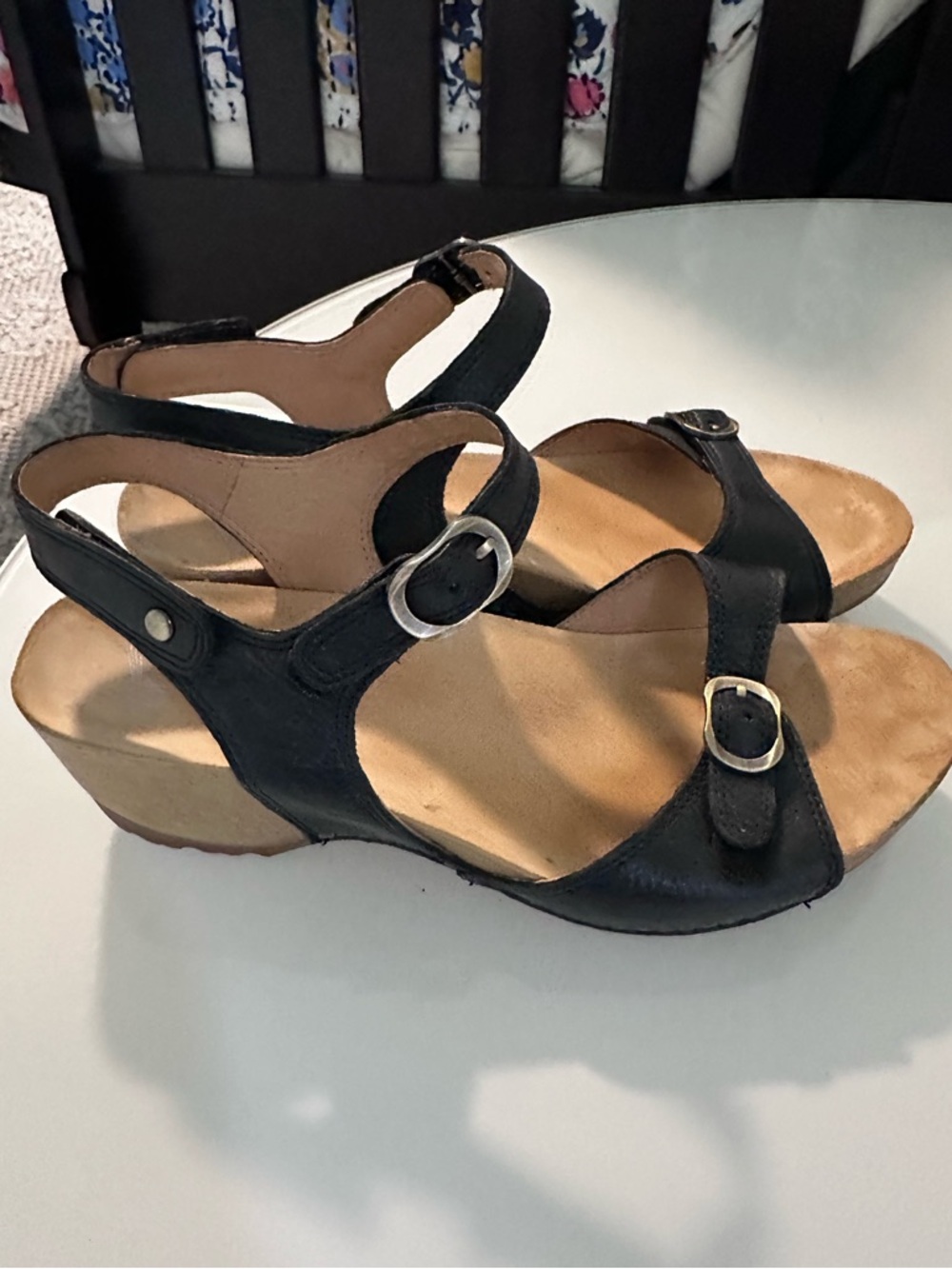 Dansko Women's Black Wedge Sandals with Adjustable Buckles